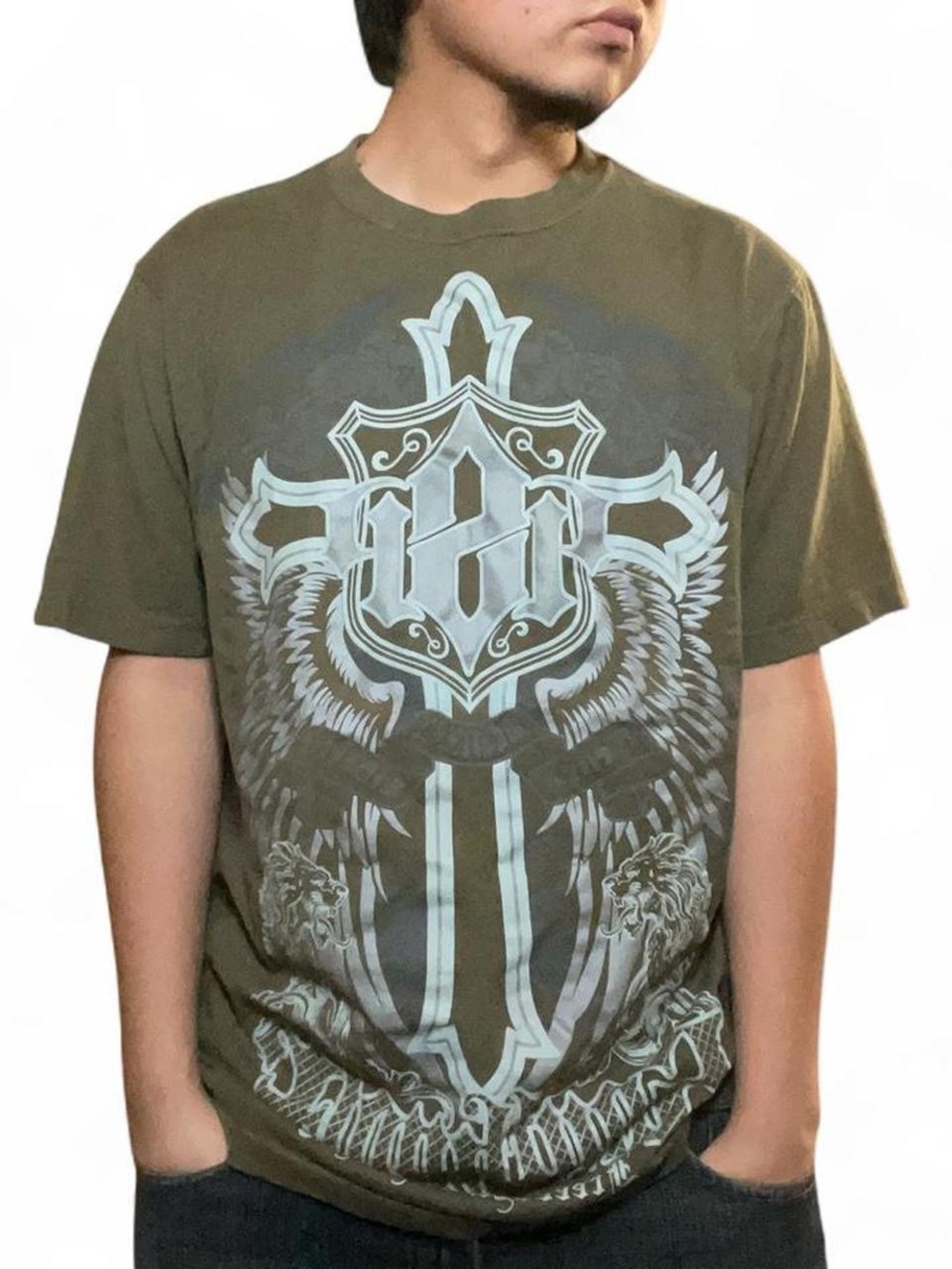 Vintage Y2K Southpole Freedom to Live‎ Graphic T-Shirt Olive Green Size M